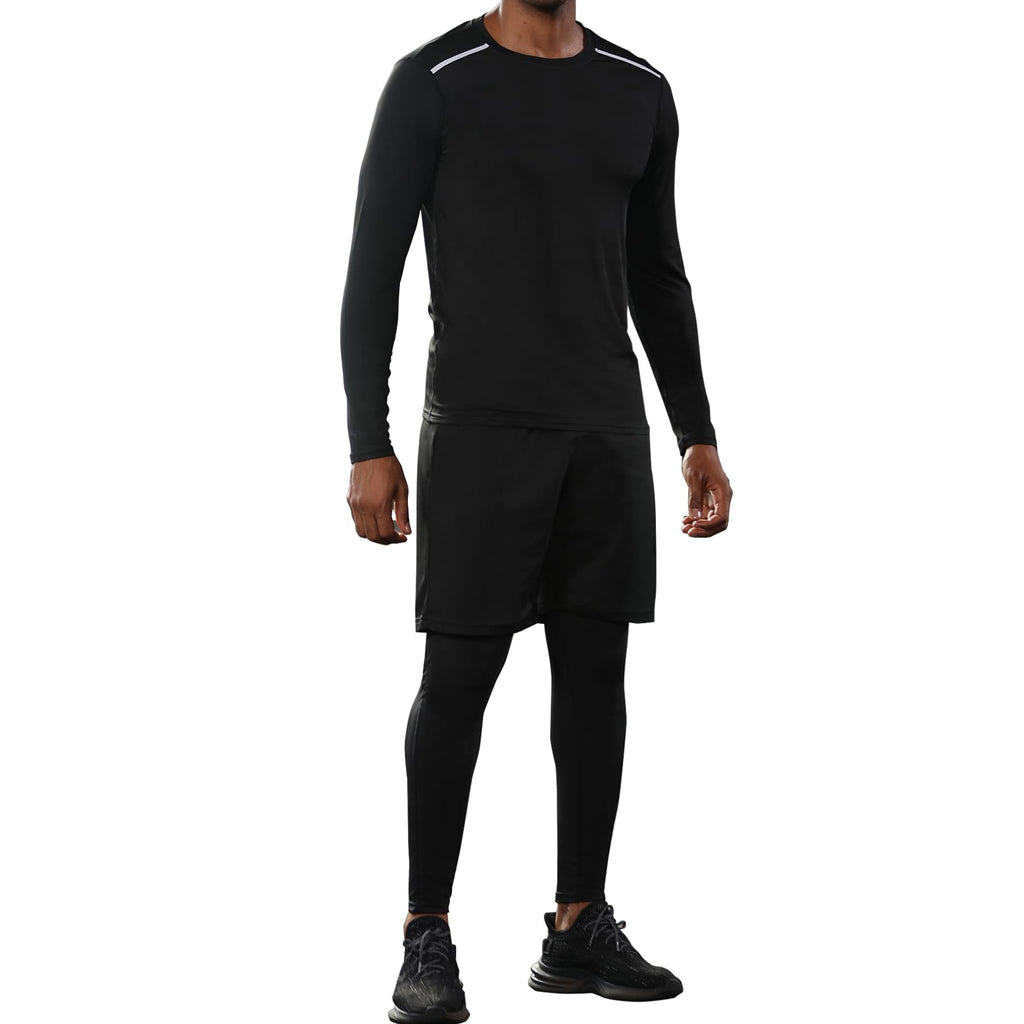 BUYJYA 5Pcs Men's Workout Gym Clothes Set Athletic Fitness Clothing