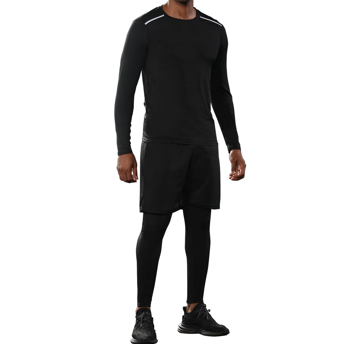 BUYJYA 5Pcs Men's Workout Gym Clothes Set Athletic Fitness Clothing