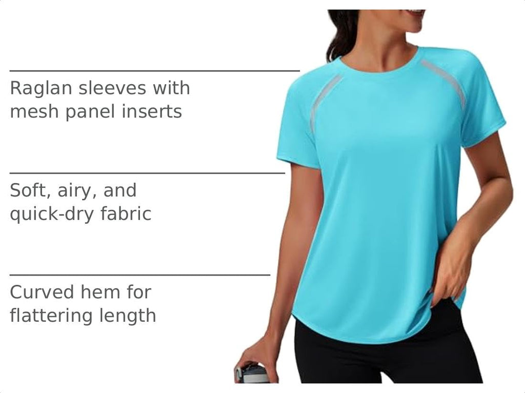 NIASHOT Womens Workout Tops Short Sleeve Yoga Pilates Outfits Athletic Gym Running UV Protection Shirts with Mesh