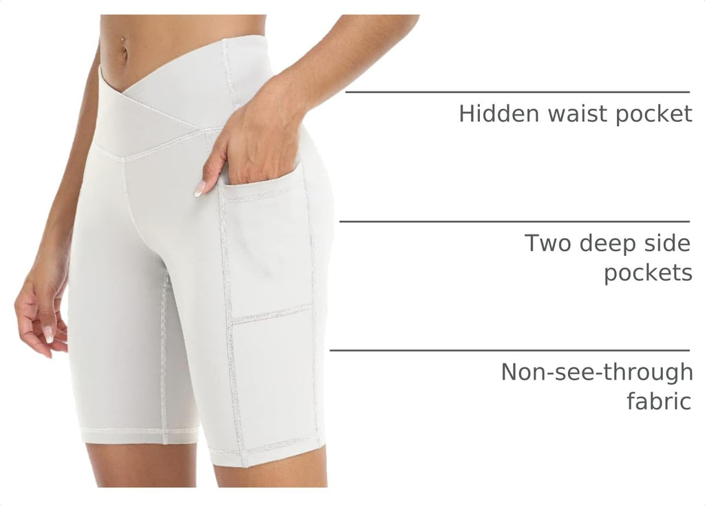 WHOUARE 4 Pack Biker Yoga Shorts with Pockets for Women,High Waisted Athletic Running Workout Gym Shorts Tummy Control