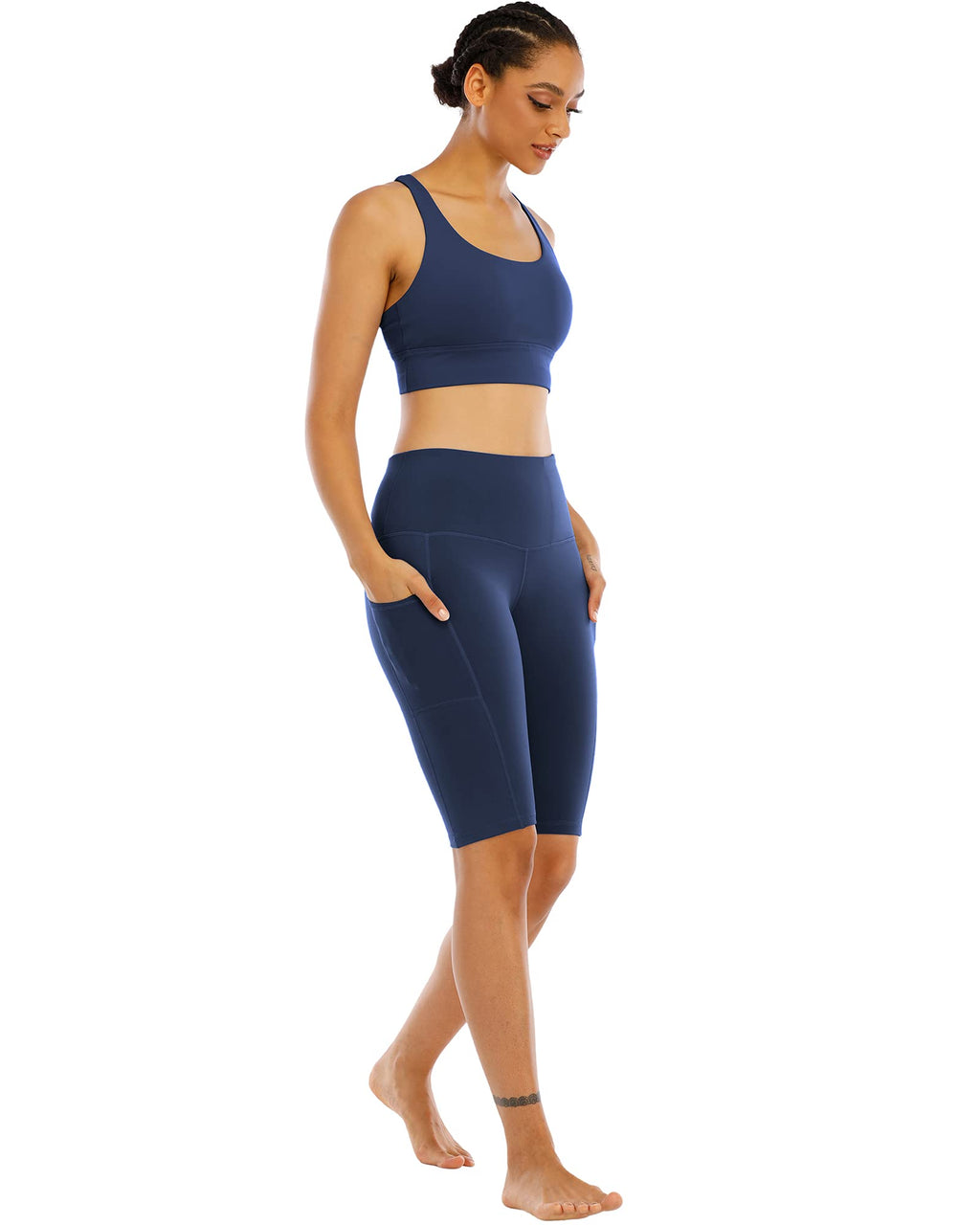 WHOUARE 4 Pack Biker Yoga Shorts with Pockets for Women,High Waisted Athletic Running Workout Gym Shorts Tummy Control