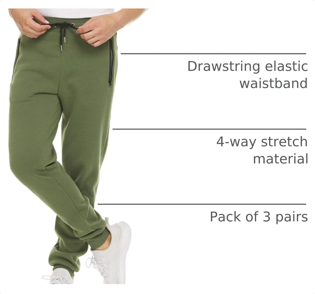 PURE CHAMP Sweatpants for Men 3 Pack Fleece Athletic Workout Joggers Mens Sweatpants with Zipper Pockets Size S-3XL