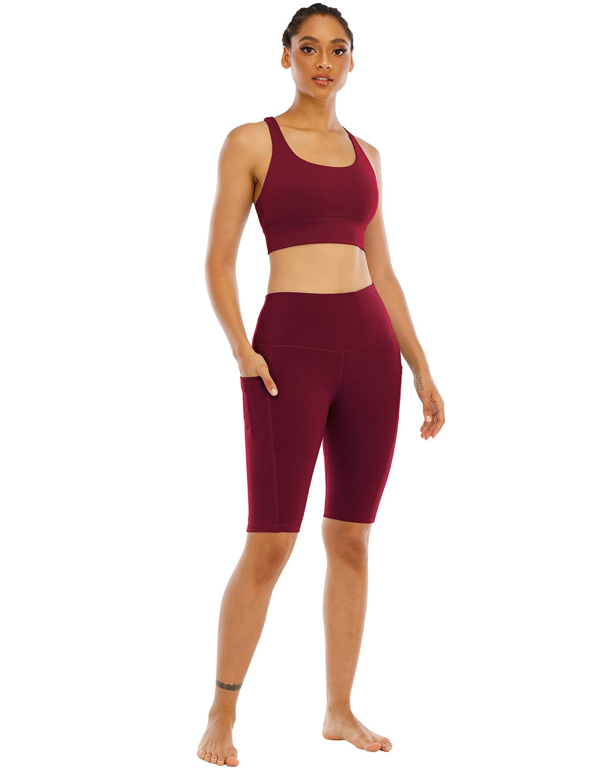 WHOUARE 4 Pack Biker Yoga Shorts with Pockets for Women,High Waisted Athletic Running Workout Gym Shorts Tummy Control