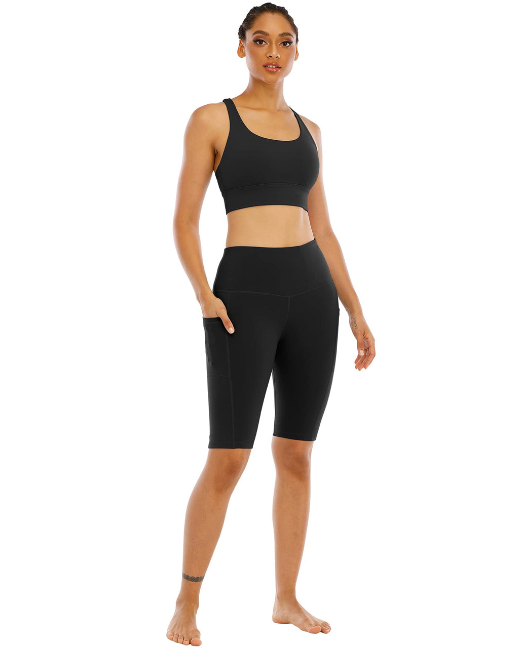 WHOUARE 4 Pack Biker Yoga Shorts with Pockets for Women,High Waisted Athletic Running Workout Gym Shorts Tummy Control