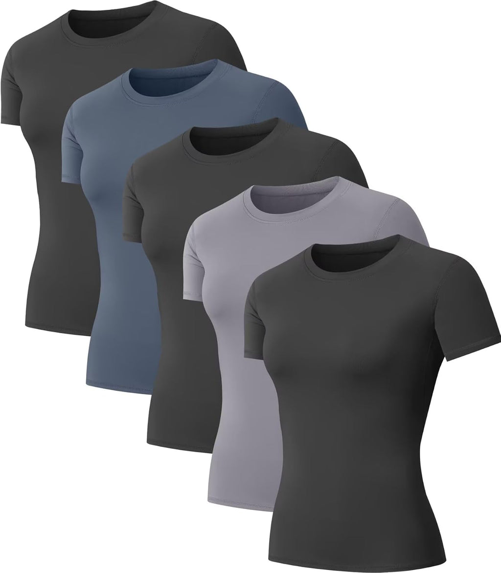 5-Pack Women's Compression Shirts Short Sleeve Workout Gym Tops