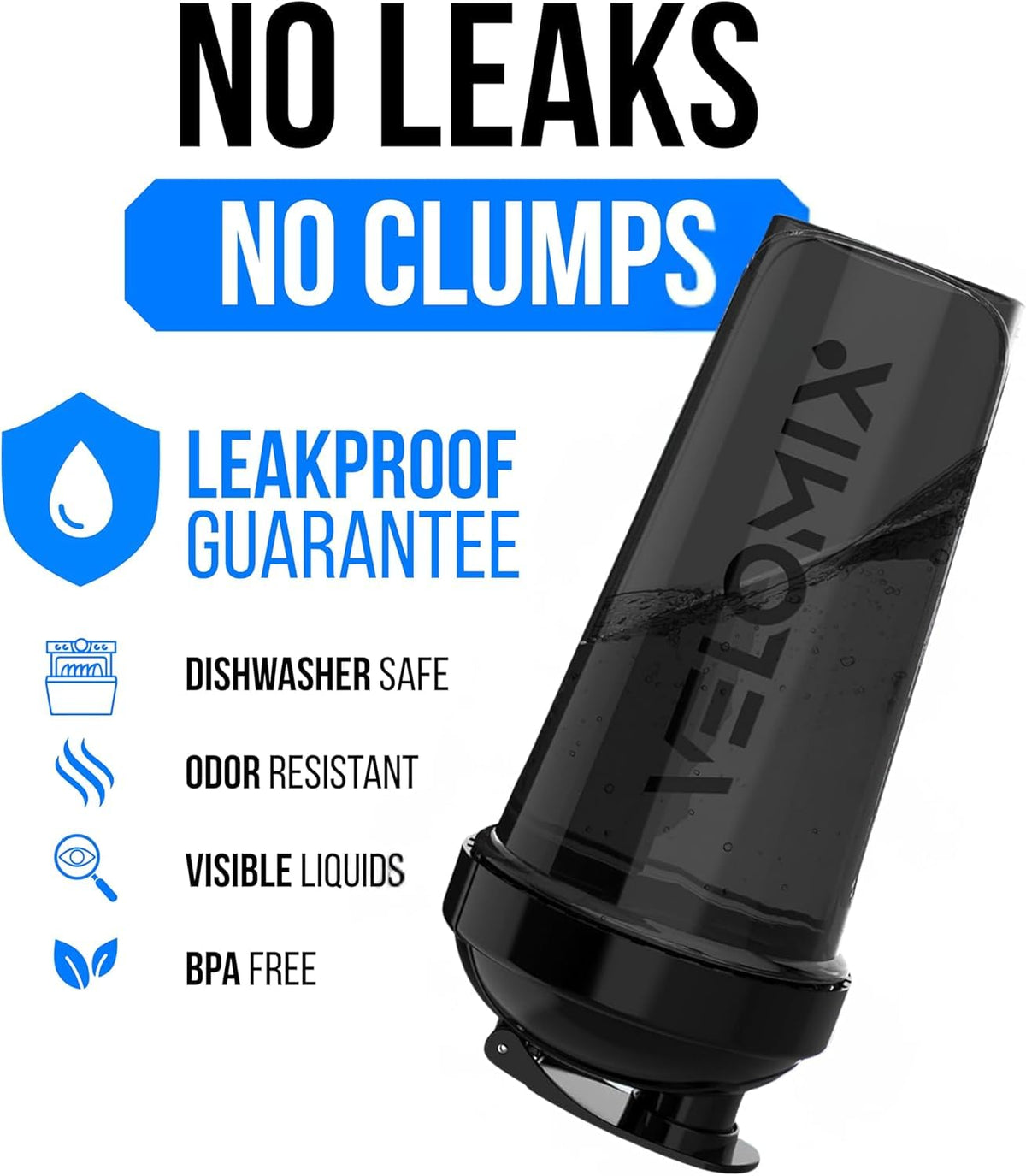 VELOMIX 2 Pack 28oz Protein Shaker Bottle for Protein Mixes, Black/Transpar