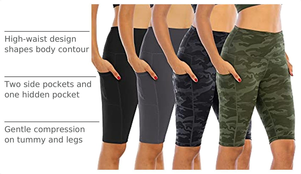 WHOUARE 4 Pack Biker Yoga Shorts with Pockets for Women,High Waisted Athletic Running Workout Gym Shorts Tummy Control