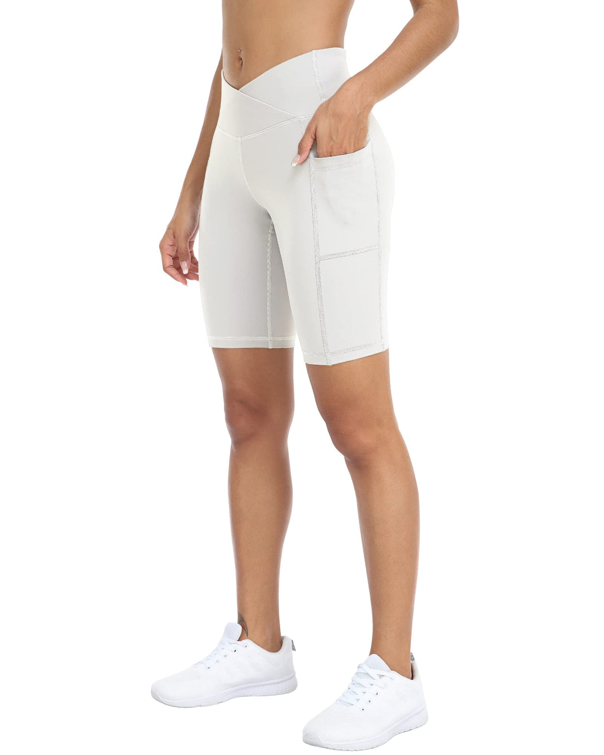 WHOUARE 4 Pack Biker Yoga Shorts with Pockets for Women,High Waisted Athletic Running Workout Gym Shorts Tummy Control