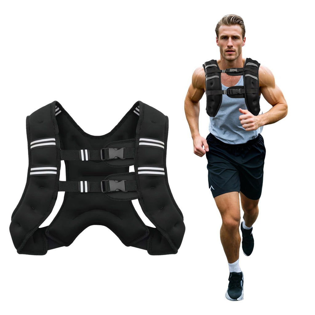 Poudee Weighted Vest, 6lb/8lb/10lb/12lb/16lb/20lb/25lb/30lb Weight Vest for Men Women, Body Weight Vests Adjustable with Reflective Stripe for Strength Training, Running, Workout, Jogging, Walking