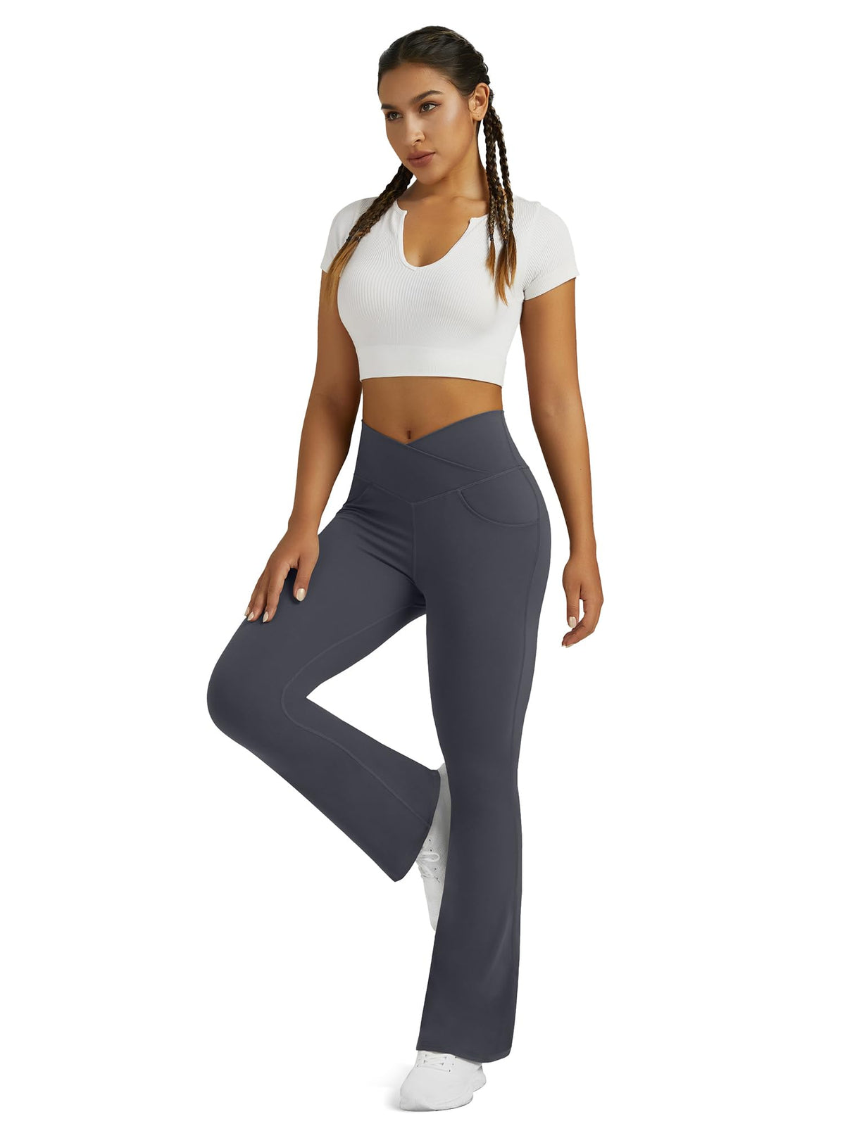 Yoga Pants for Women Flare Leggings with Pockets Crossover Yoga Leggings