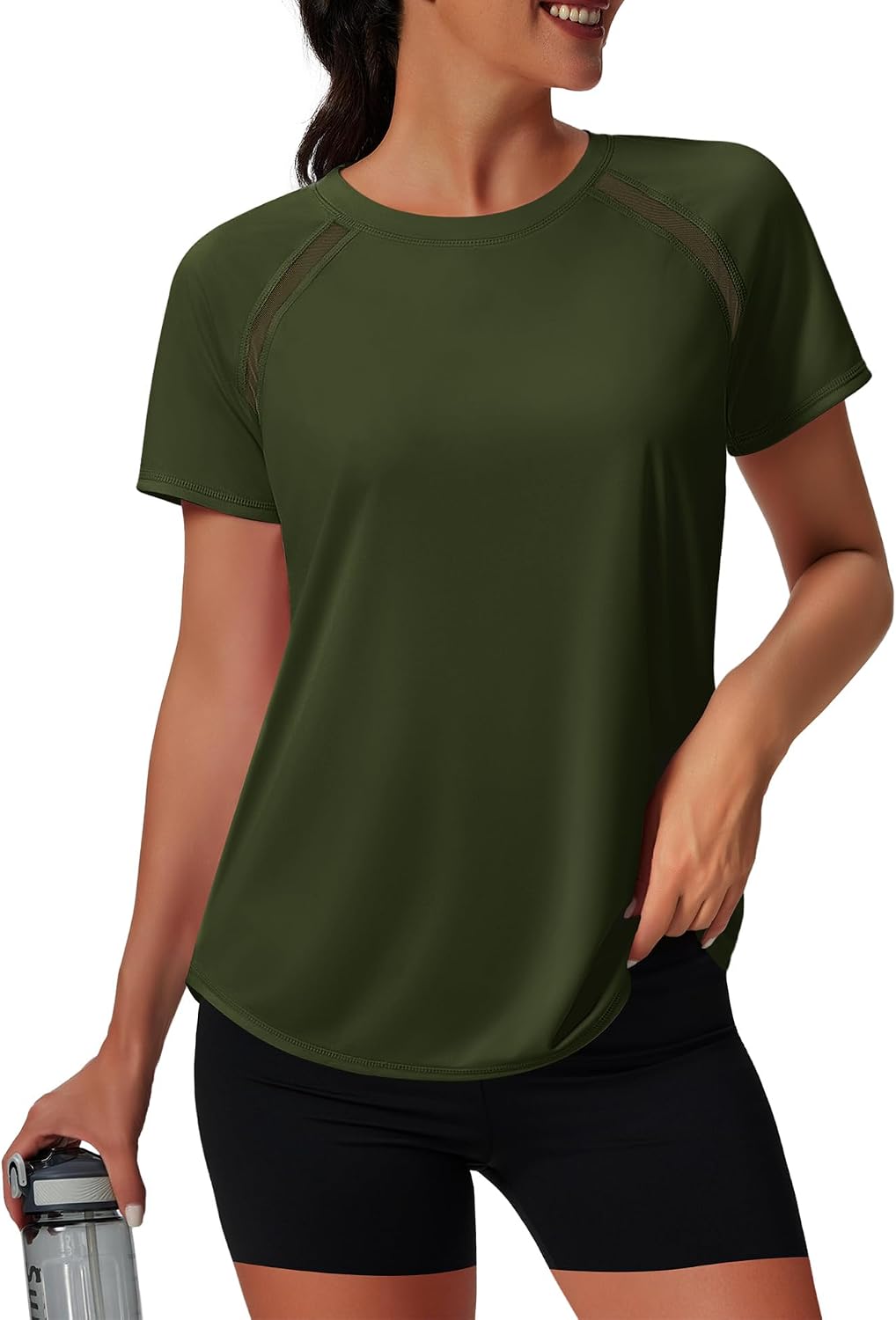 NIASHOT Womens Workout Tops Short Sleeve Yoga Pilates Outfits Athletic Gym Running UV Protection Shirts with Mesh