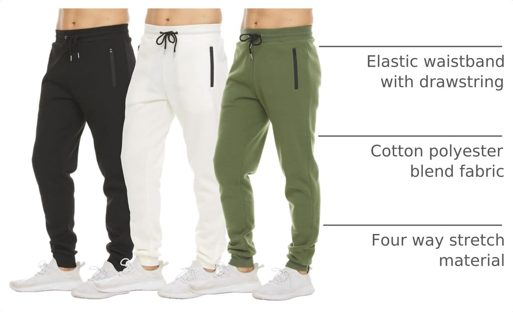 PURE CHAMP Sweatpants for Men 3 Pack Fleece Athletic Workout Joggers Mens Sweatpants with Zipper Pockets Size S-3XL