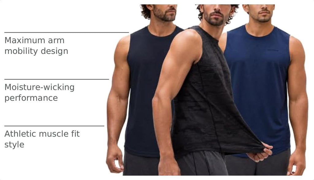 DEVOPS 3 Pack Men's Tank Tops Sleeveless Muscle Shirts Dry Fit Mesh Workout