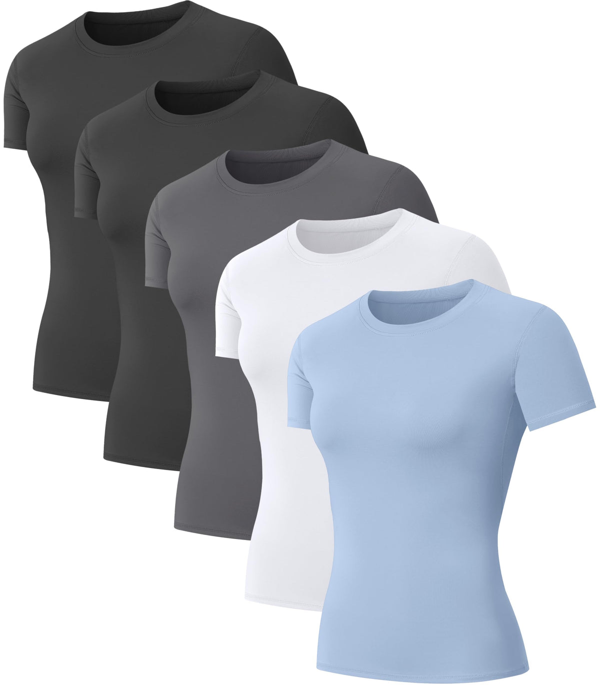 5-Pack Women's Compression Shirts Short Sleeve Workout Gym Tops