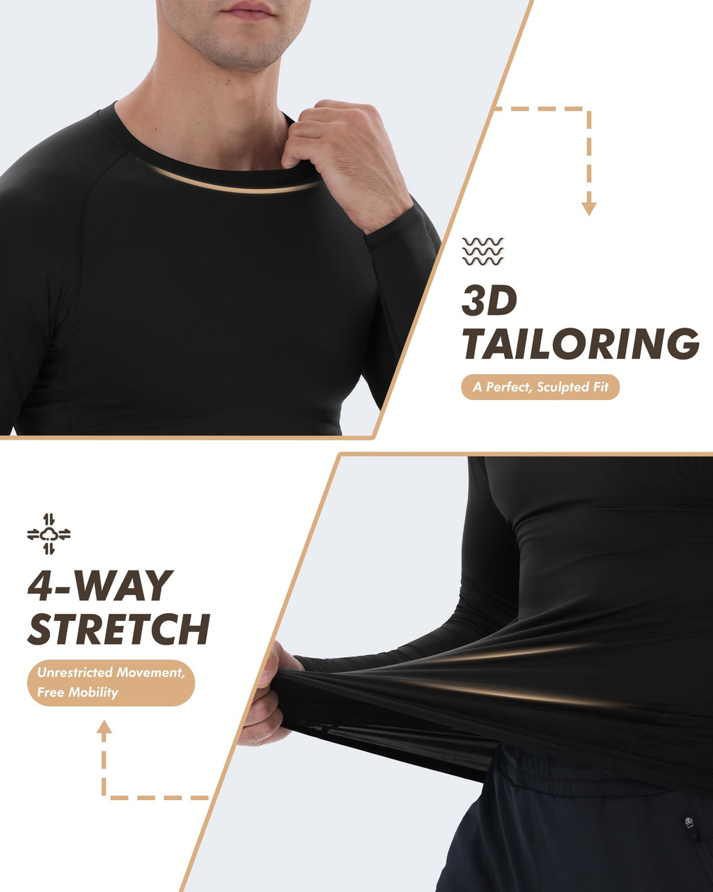 Compression Shirts for Men - Long Sleeve Black Workout Base Layer Athletic Gym Tops Quick Dry Running Undershirts