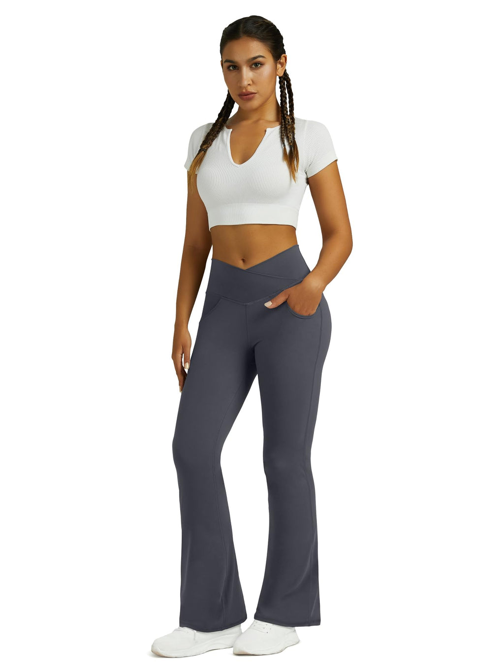 Yoga Pants for Women Flare Leggings with Pockets Crossover Yoga Leggings