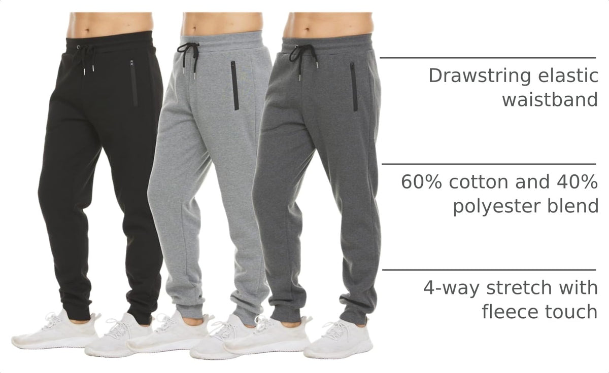 PURE CHAMP Sweatpants for Men 3 Pack Fleece Athletic Workout Joggers Mens Sweatpants with Zipper Pockets Size S-3XL