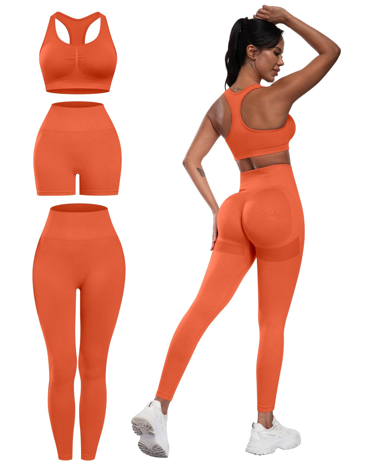 3 Piece Workout Sets for Women Butt Lifting Leggings with High Impact Sports Bra Gym Shorts