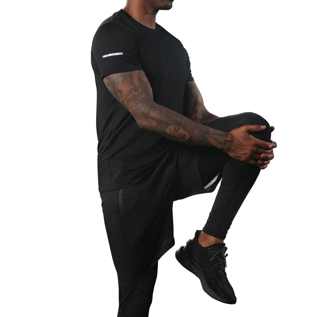 BUYJYA 5Pcs Men's Workout Gym Clothes Set Athletic Fitness Clothing