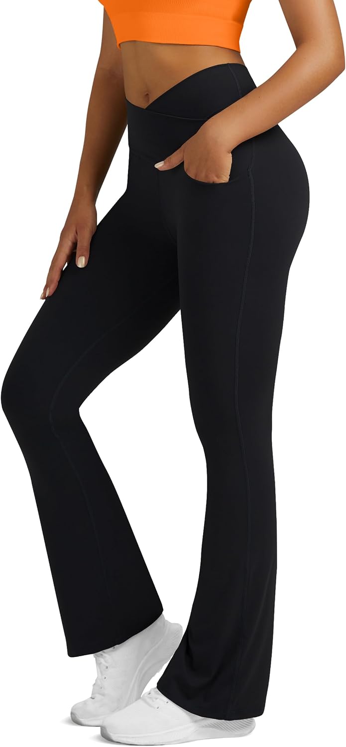 Yoga Pants for Women Flare Leggings with Pockets Crossover Yoga Leggings