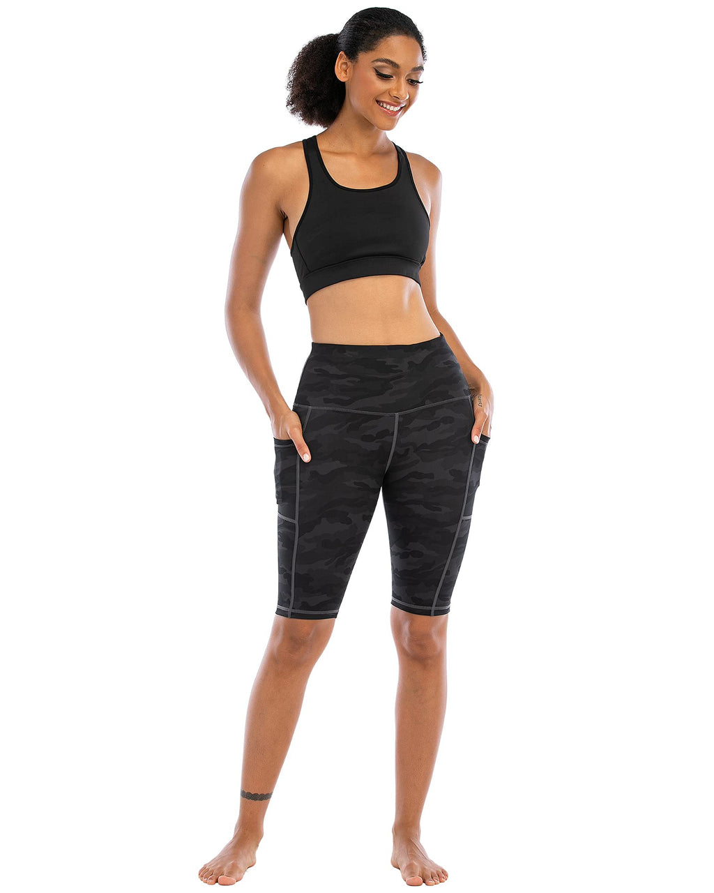 WHOUARE 4 Pack Biker Yoga Shorts with Pockets for Women,High Waisted Athletic Running Workout Gym Shorts Tummy Control