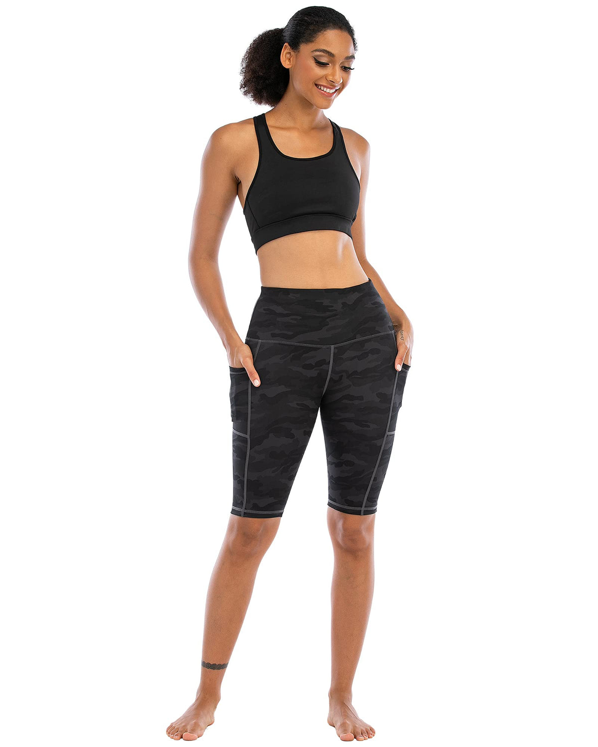 WHOUARE 4 Pack Biker Yoga Shorts with Pockets for Women,High Waisted Athletic Running Workout Gym Shorts Tummy Control