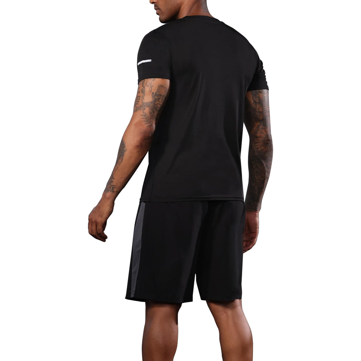 BUYJYA 5Pcs Men's Workout Gym Clothes Set Athletic Fitness Clothing