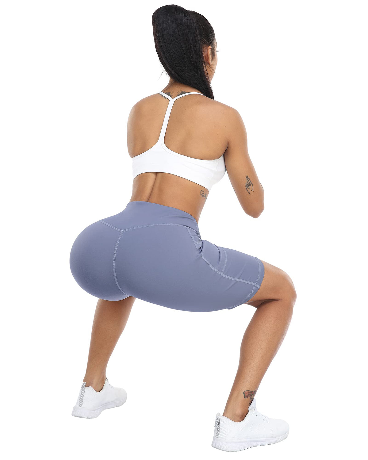 WHOUARE 4 Pack Biker Yoga Shorts with Pockets for Women,High Waisted Athletic Running Workout Gym Shorts Tummy Control