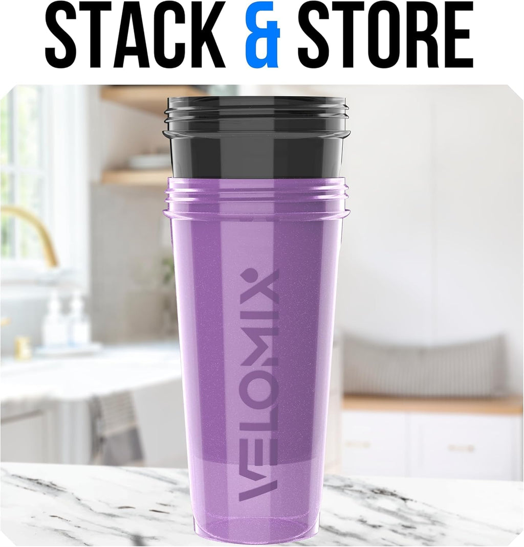 VELOMIX 2 Pack 28oz Protein Shaker Bottle for Protein Mixes, Black/Transpar