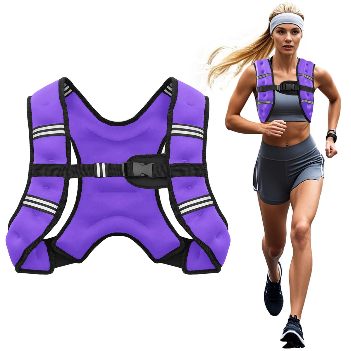 Poudee Weighted Vest, 6lb/8lb/10lb/12lb/16lb/20lb/25lb/30lb Weight Vest for Men Women, Body Weight Vests Adjustable with Reflective Stripe for Strength Training, Running, Workout, Jogging, Walking