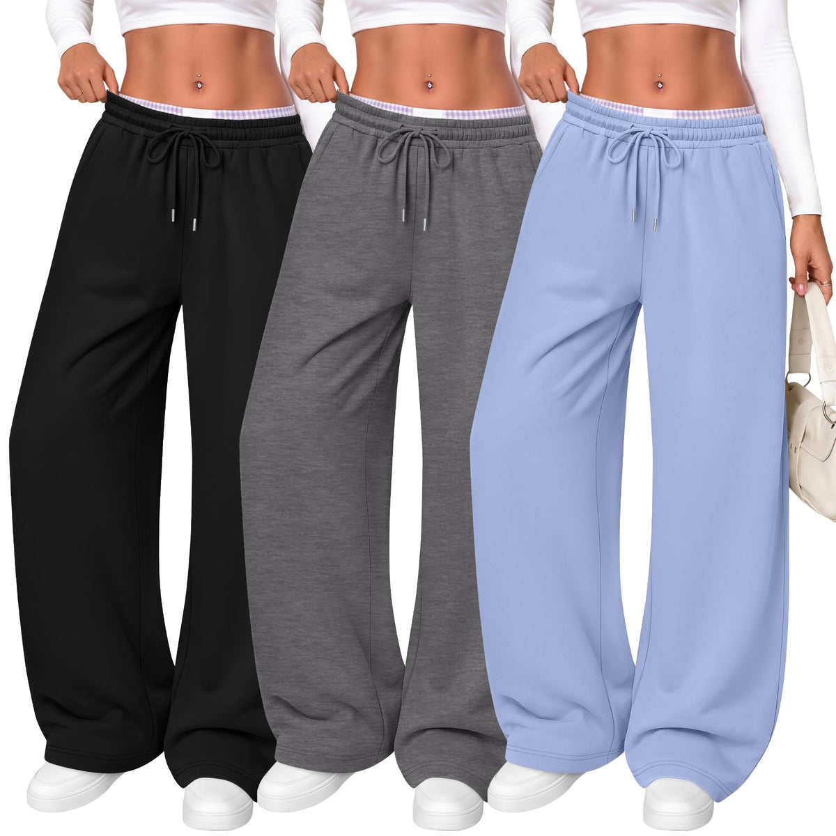 Women's Wide Leg Sweatpants (3-Pack)