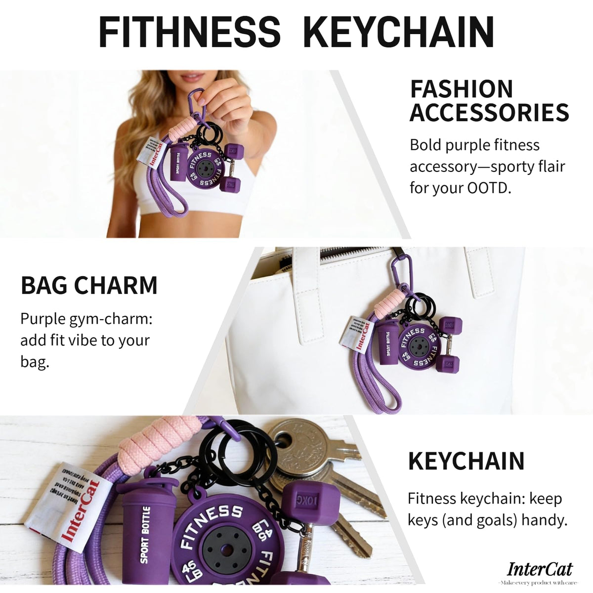 InterCat Gym Keychain for Women Men, Fitness Keychain Set