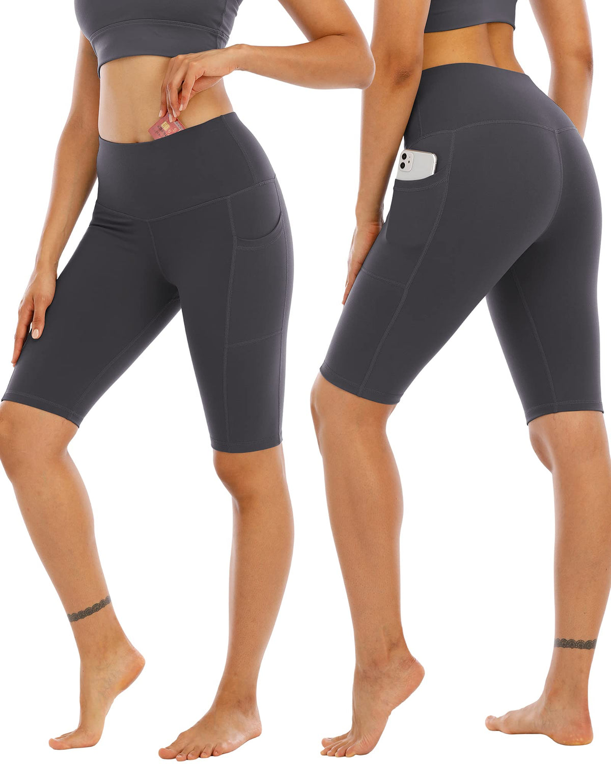 WHOUARE 4 Pack Biker Yoga Shorts with Pockets for Women,High Waisted Athletic Running Workout Gym Shorts Tummy Control