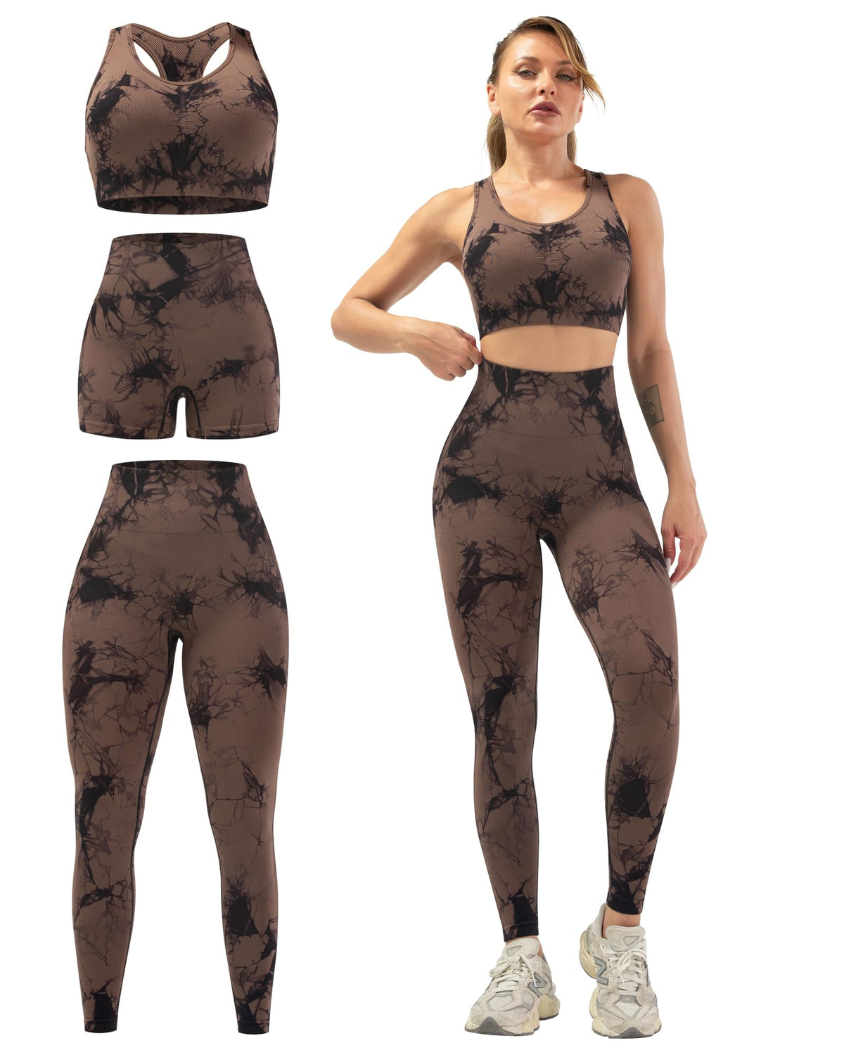 3 Piece Workout Sets for Women Butt Lifting Leggings with High Impact Sports Bra Gym Shorts