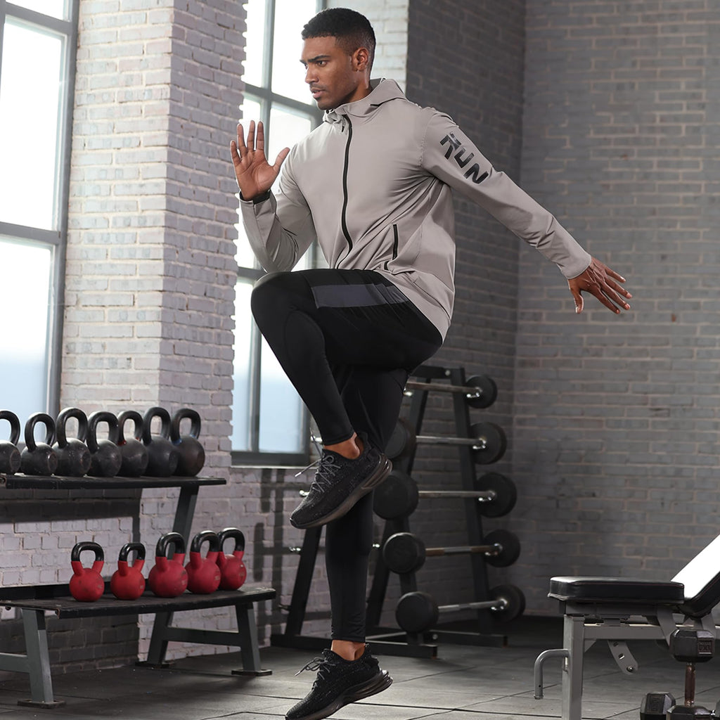 BUYJYA 5Pcs Men's Workout Gym Clothes Set Athletic Fitness Clothing