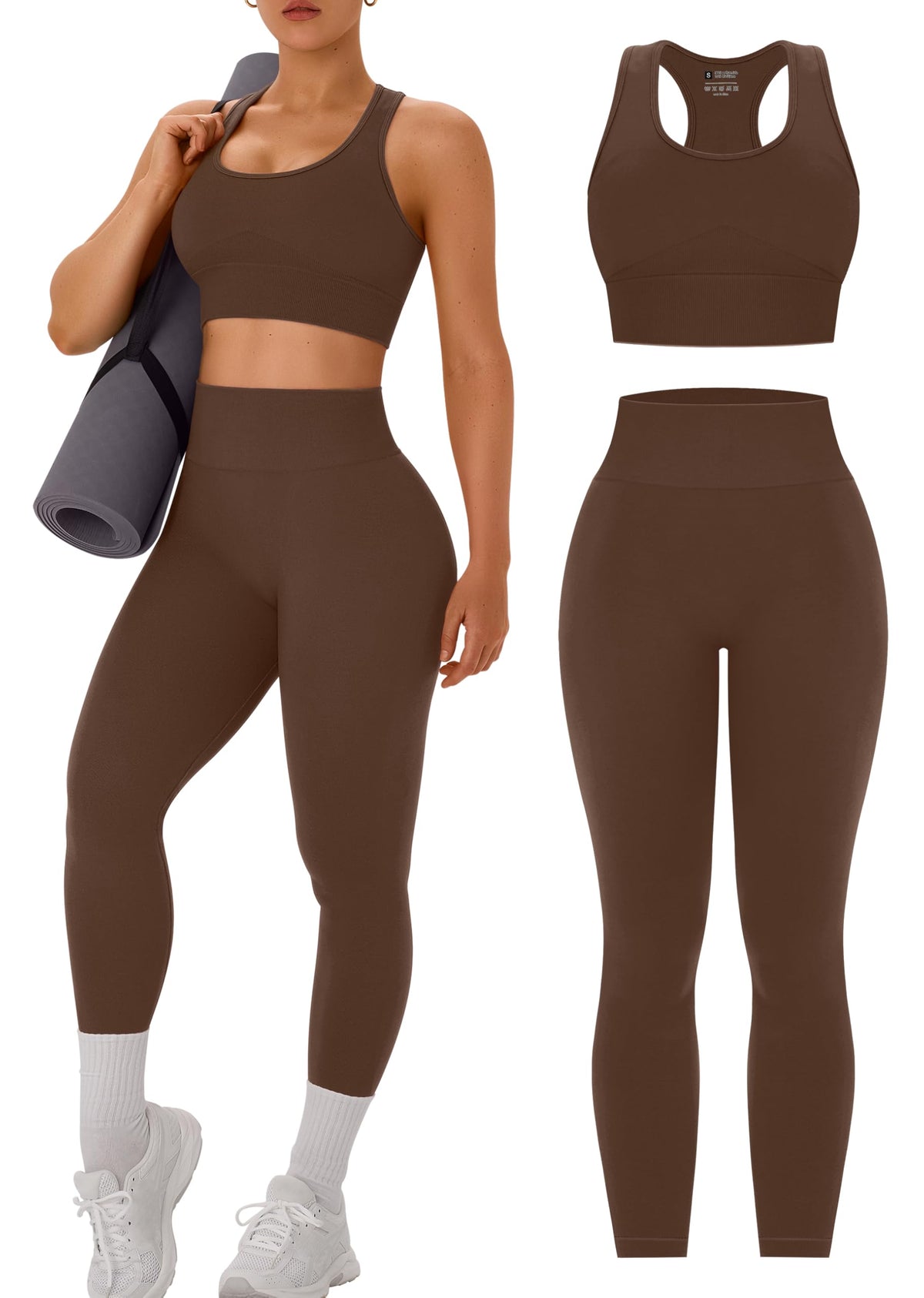 OLCHEE Womens Workout Sets 2 Piece Racerback Sports Bra High Waist Leggings