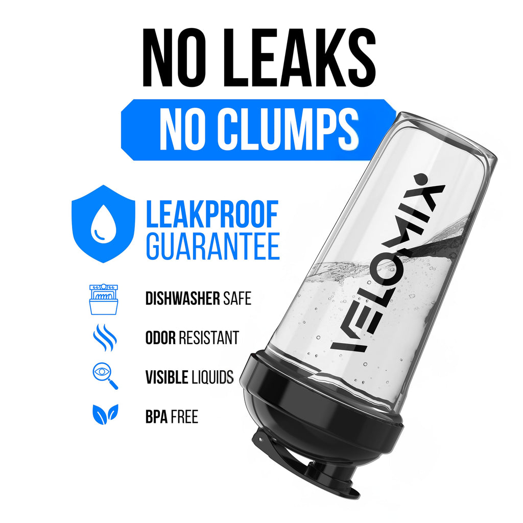 VELOMIX 2 Pack 28oz Protein Shaker Bottle for Protein Mixes, Black/Transpar