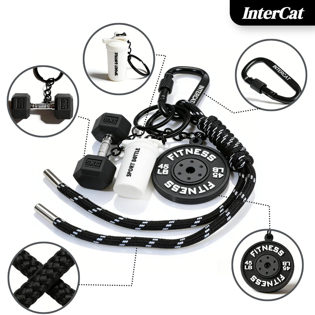 InterCat Gym Keychain for Women Men, Fitness Keychain Set