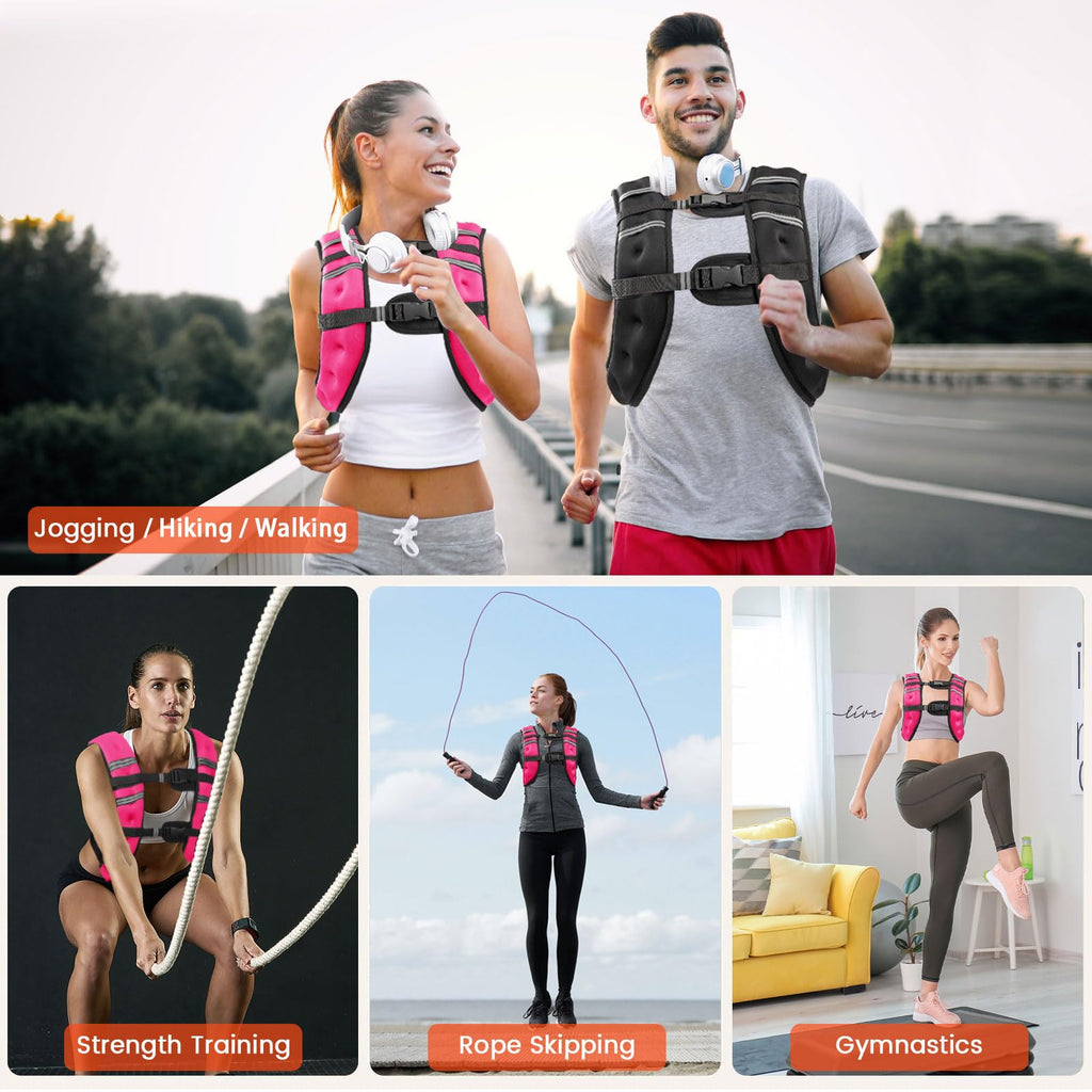 Poudee Weighted Vest, 6lb/8lb/10lb/12lb/16lb/20lb/25lb/30lb Weight Vest for Men Women, Body Weight Vests Adjustable with Reflective Stripe for Strength Training, Running, Workout, Jogging, Walking