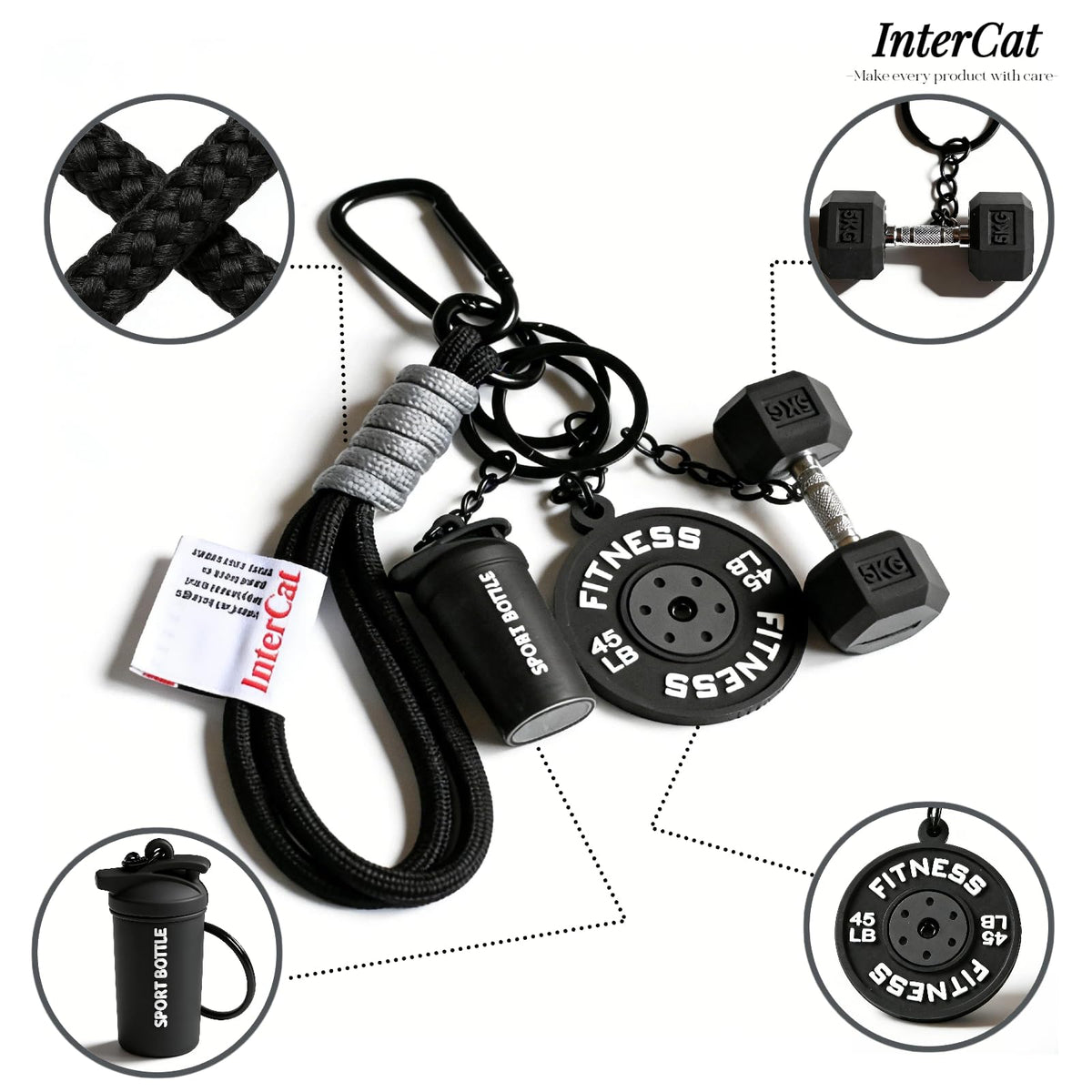 InterCat Gym Keychain for Women Men, Fitness Keychain Set