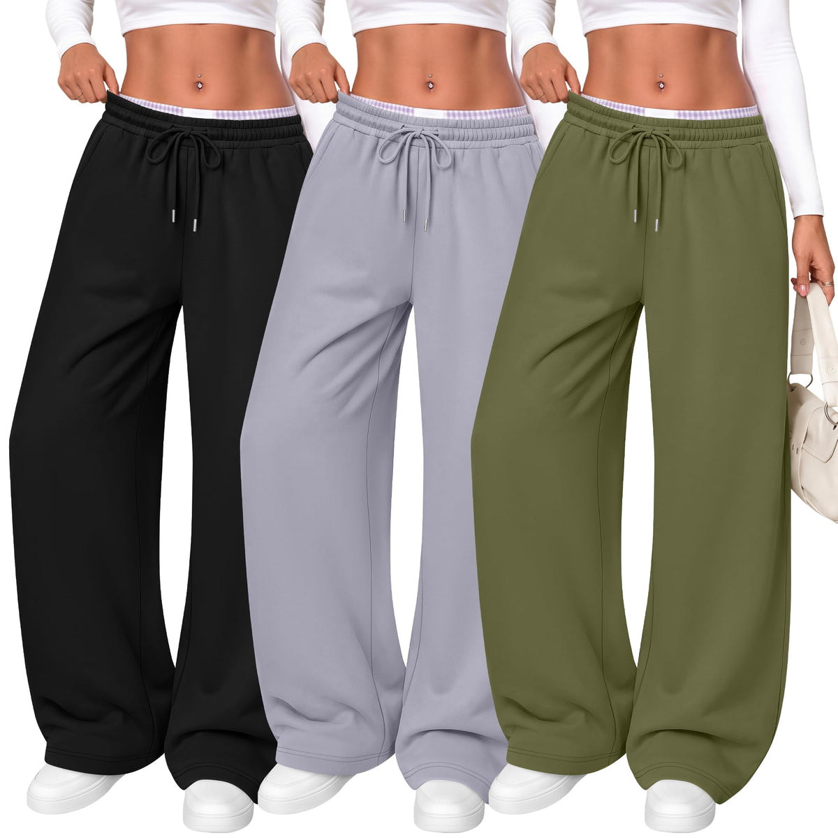 Women's Wide Leg Sweatpants (3-Pack)