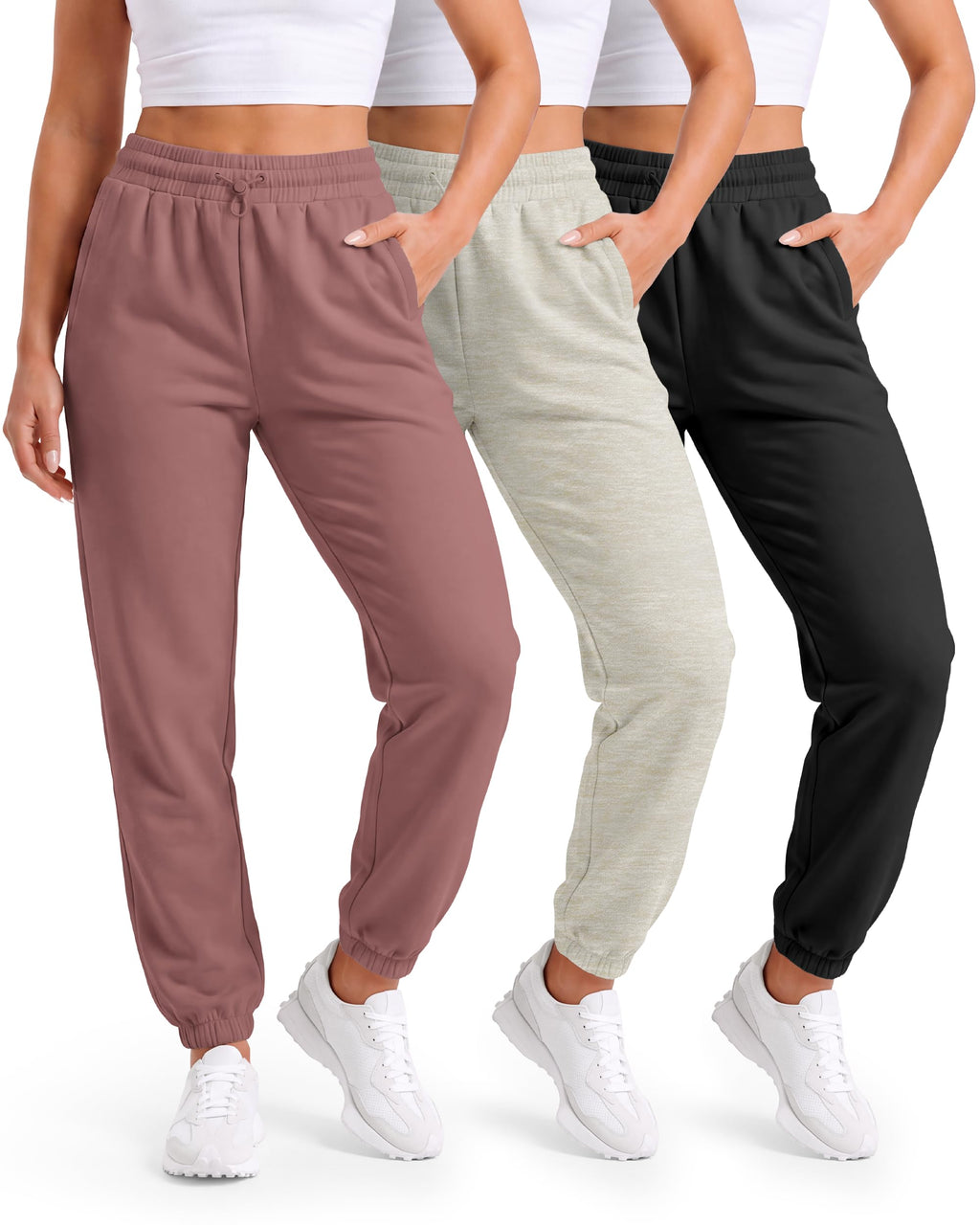Womens Sweatpants 3 Pack Fleece Joggers For Women With zipper pockets