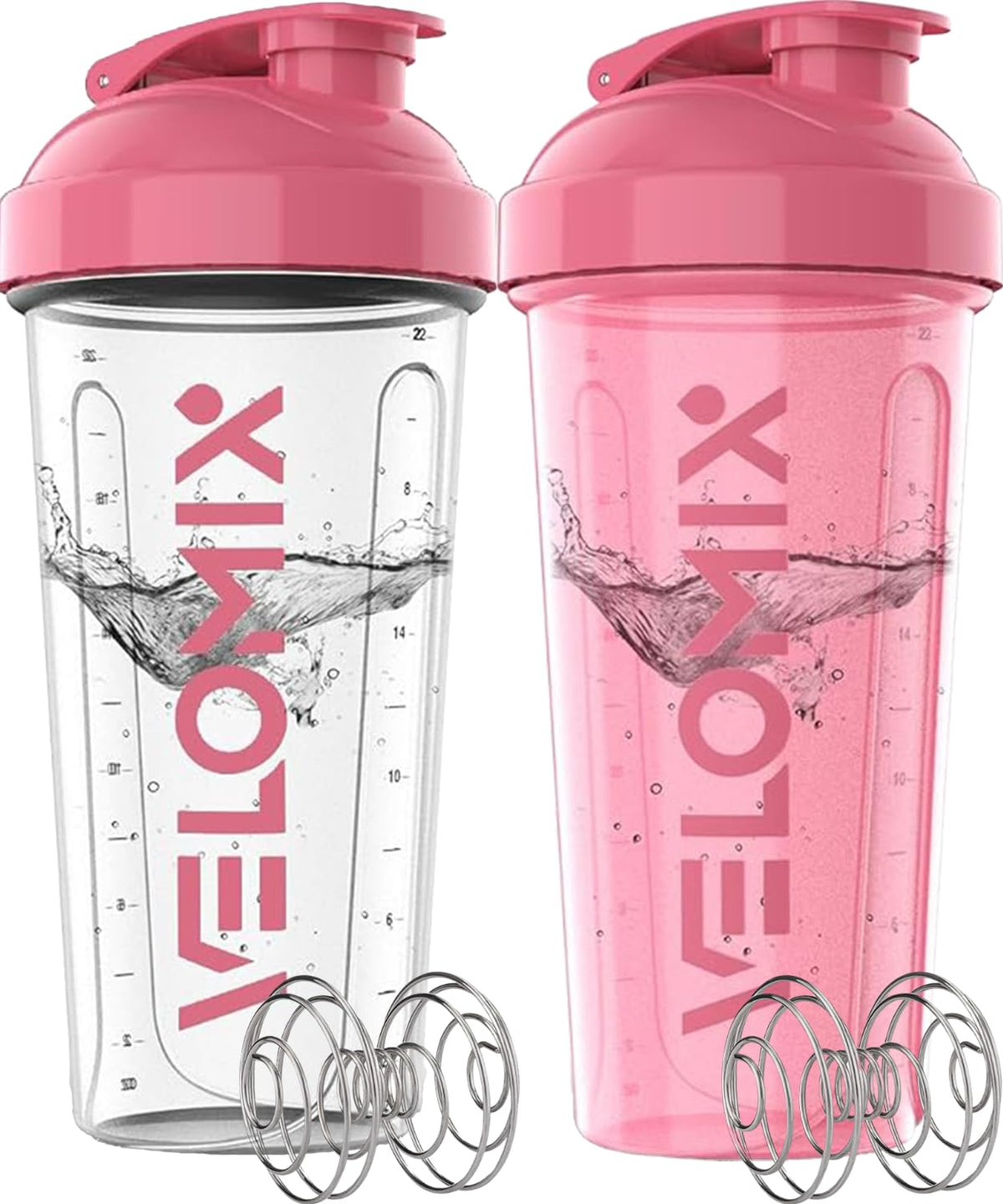 VELOMIX 2 Pack 28oz Protein Shaker Bottle for Protein Mixes, Black/Transpar