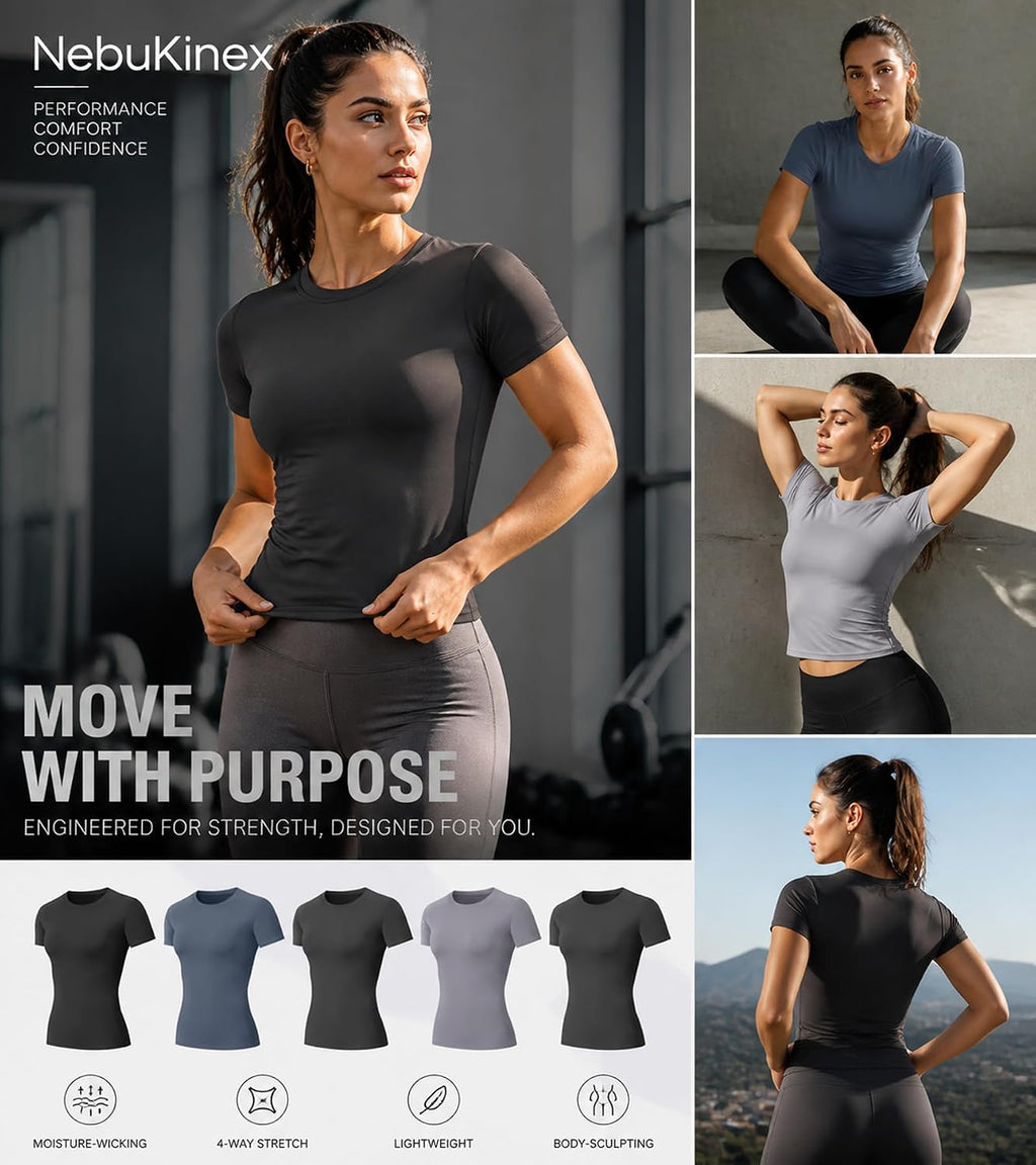 5-Pack Women's Compression Shirts Short Sleeve Workout Gym Tops