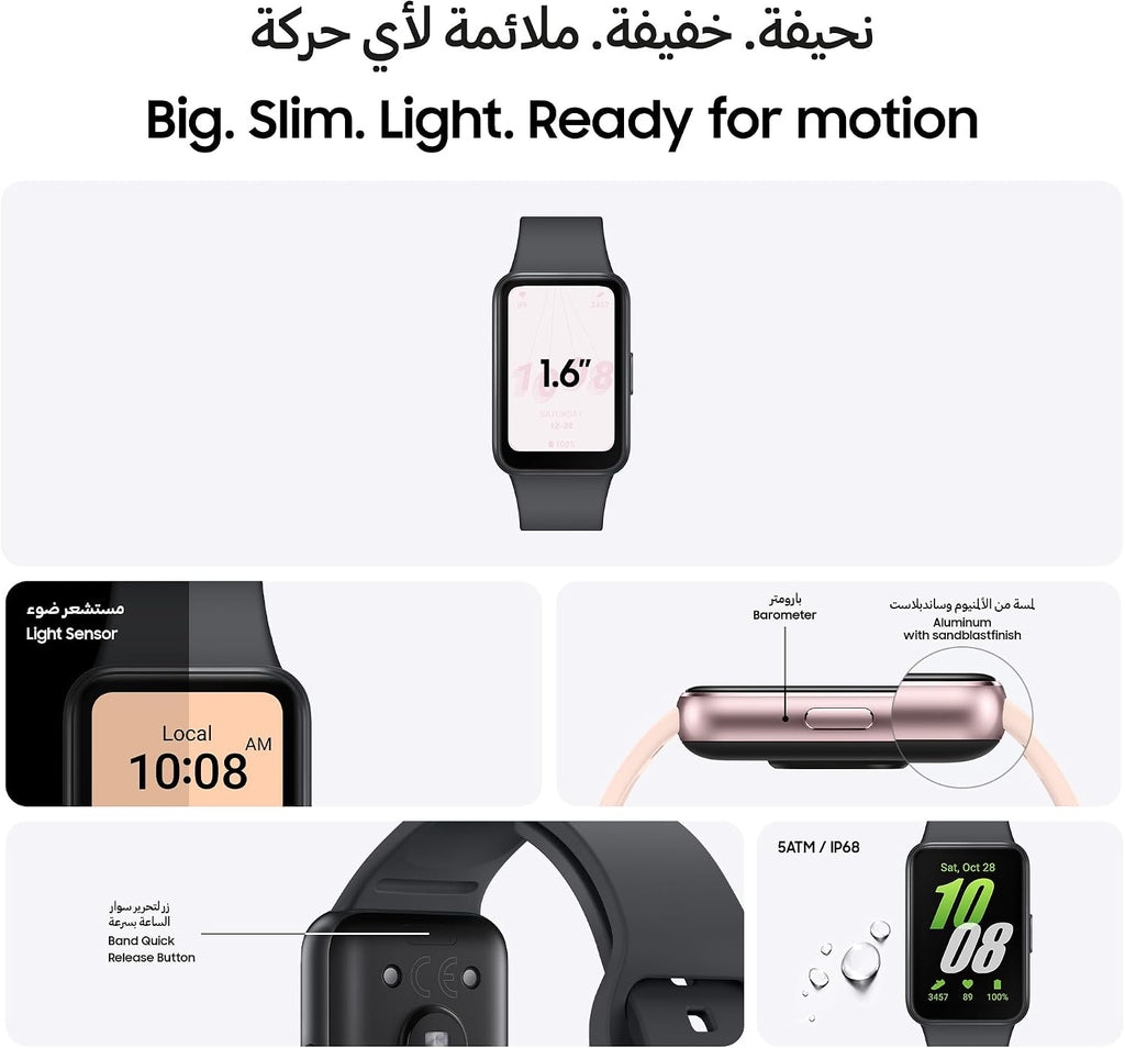 SAMSUNG Galaxy FIT 3 [2025, 40MM] 1.6" AMOLED Display | IP68 Water Resistant | 14 Days Battery Life | 100+ Watchfaces | 100+ Exercise Modes | International Model (Fast Charger Bundle, Black)