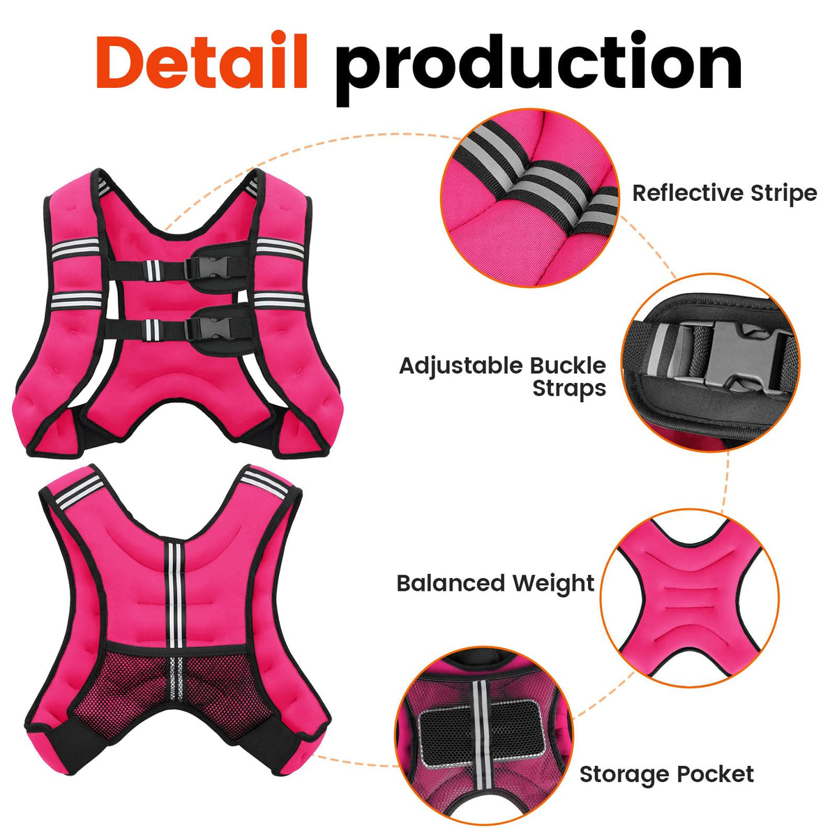Poudee Weighted Vest, 6lb/8lb/10lb/12lb/16lb/20lb/25lb/30lb Weight Vest for Men Women, Body Weight Vests Adjustable with Reflective Stripe for Strength Training, Running, Workout, Jogging, Walking