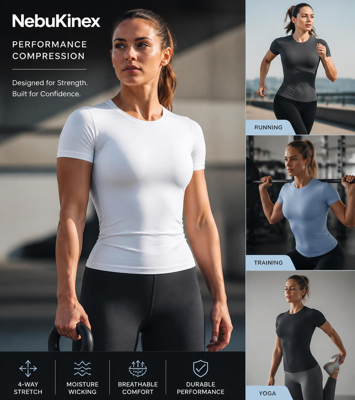 5-Pack Women's Compression Shirts Short Sleeve Workout Gym Tops