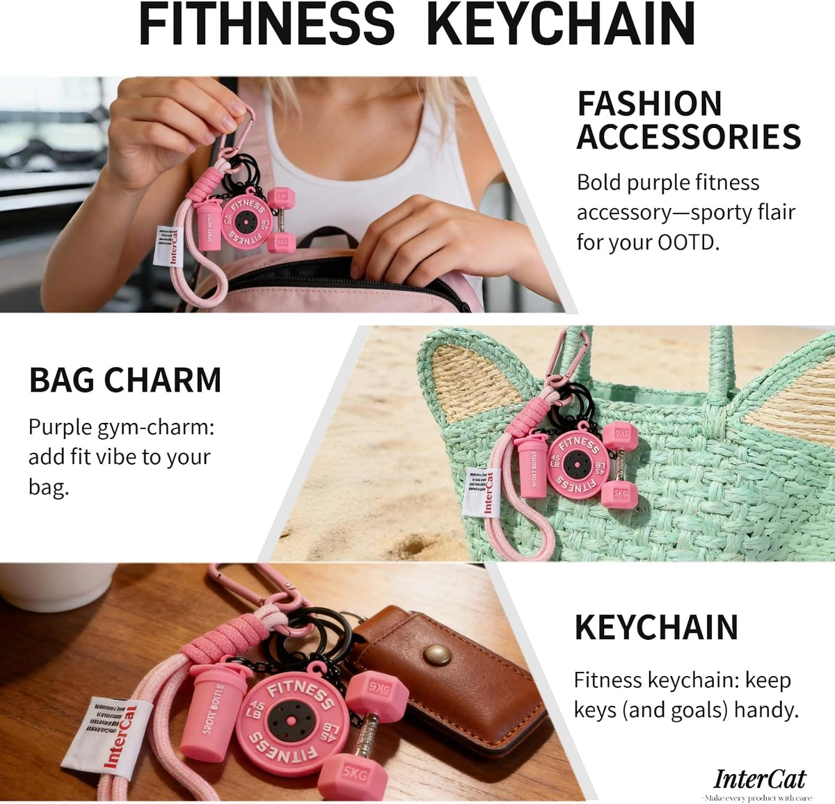 InterCat Gym Keychain for Women Men, Fitness Keychain Set
