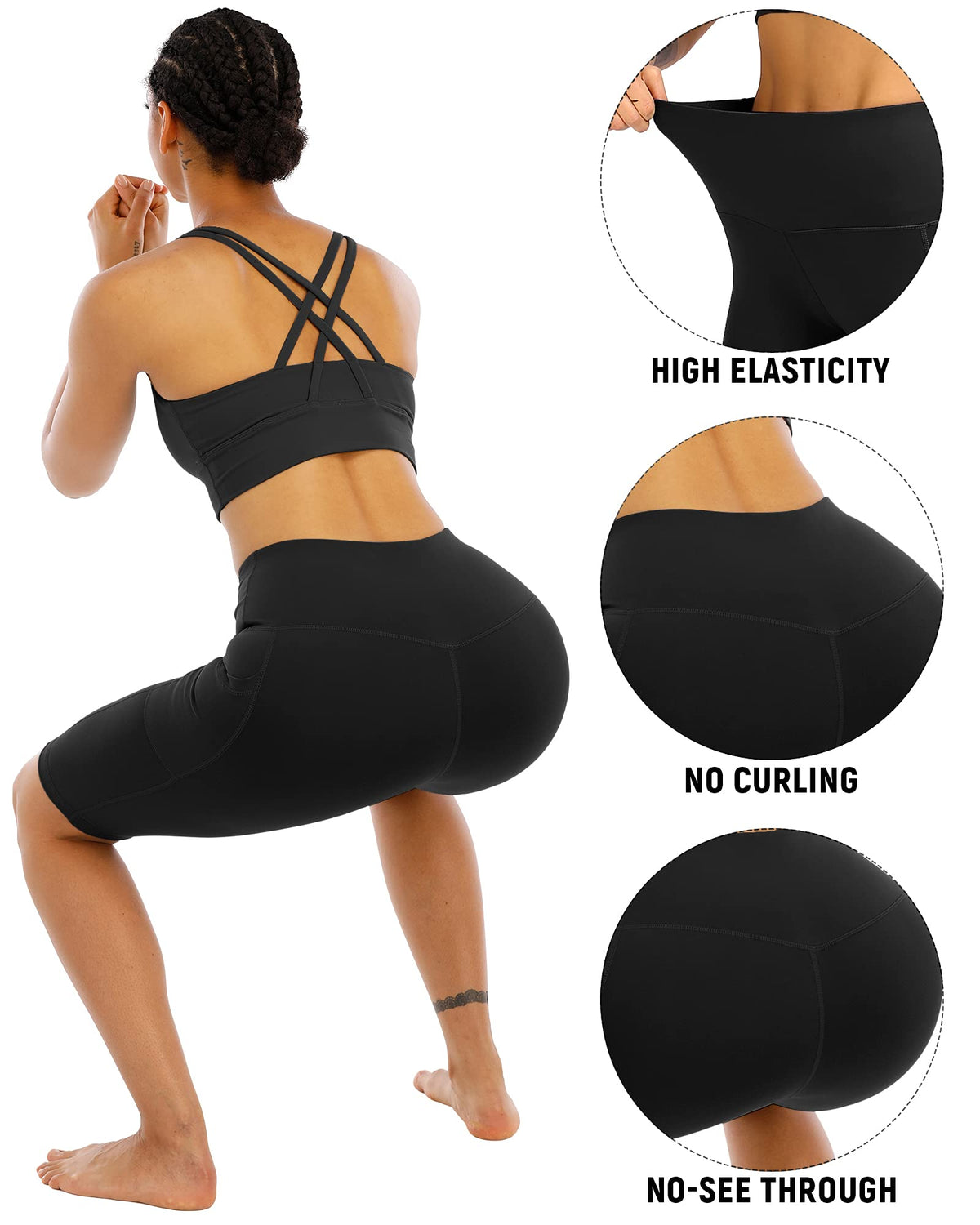WHOUARE 4 Pack Biker Yoga Shorts with Pockets for Women,High Waisted Athletic Running Workout Gym Shorts Tummy Control