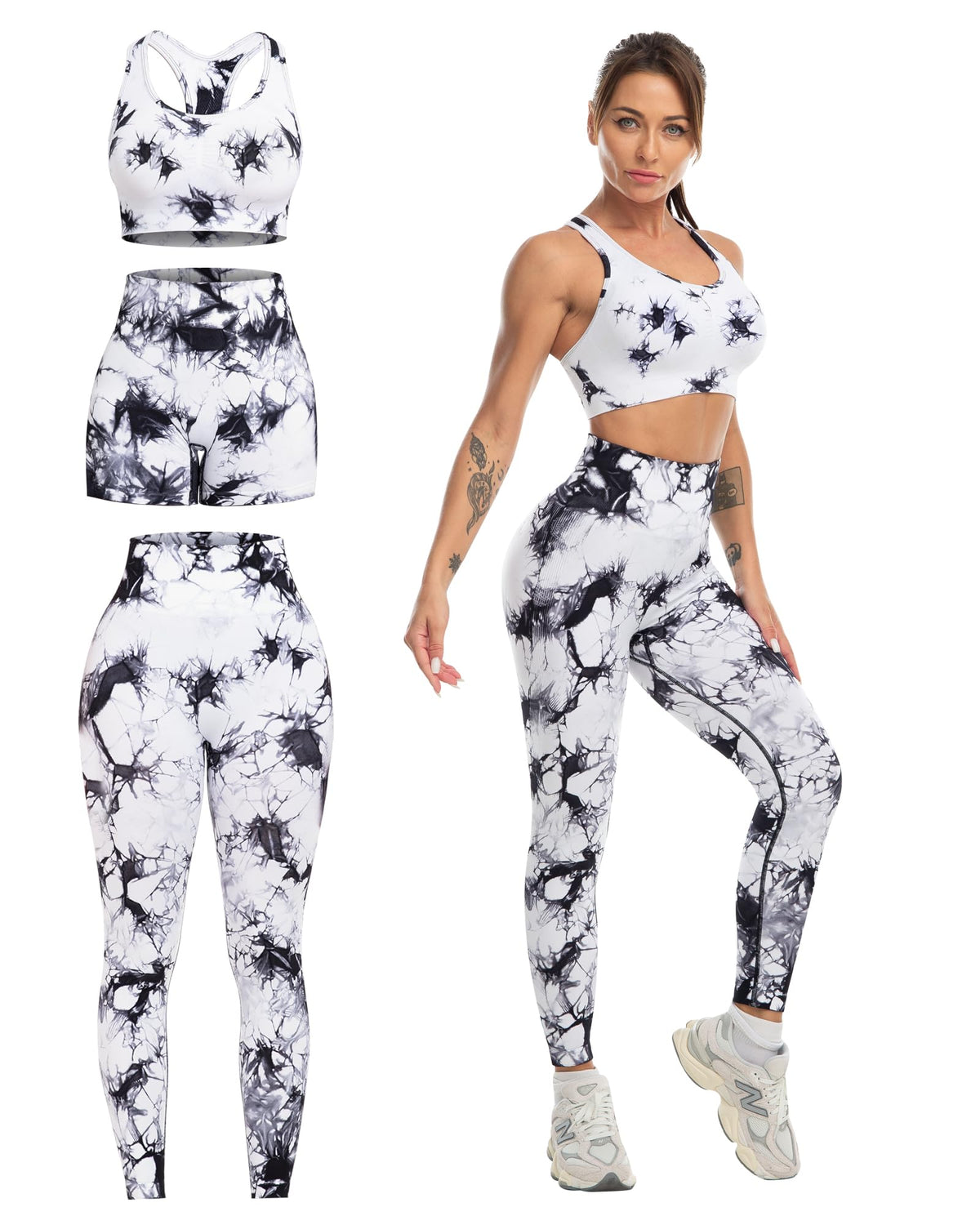 3 Piece Workout Sets for Women Butt Lifting Leggings with High Impact Sports Bra Gym Shorts